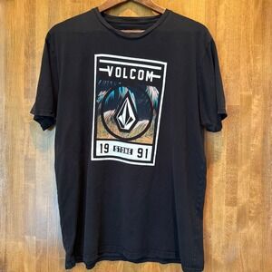 VOLCOM T-Shirt Stone Graphic Print Mens XL Black 1991‎ Surf Skate (A0021)